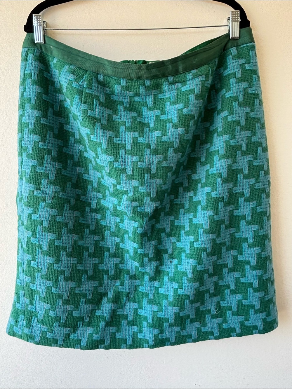 Boden Green and Mint Houndstooth A-Line Skirt